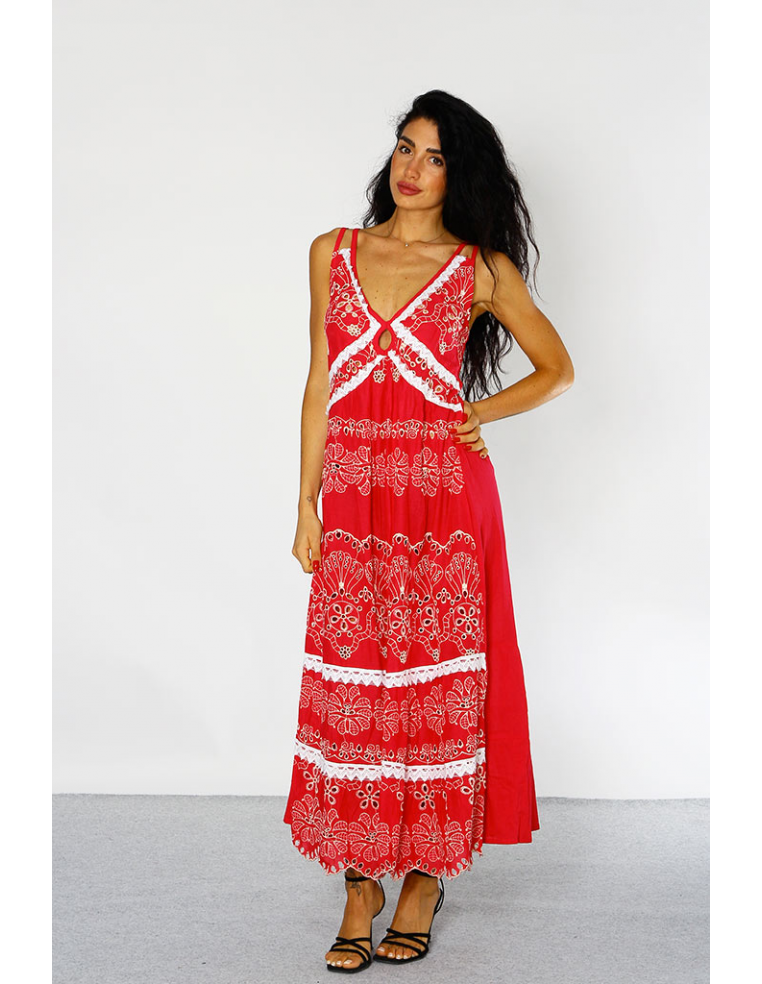 Abito lungo in cotone pizzo...