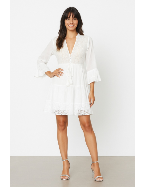 Caftano in cotone e pizzo...