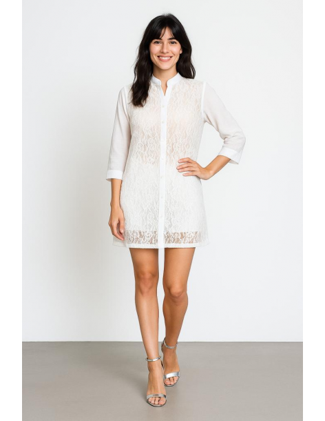 Caftano in cotone e pizzo...