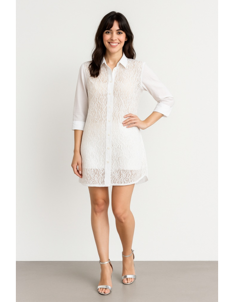 Caftano in cotone e pizzo...