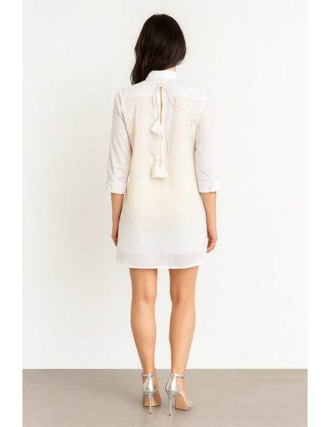 Caftano in cotone e pizzo... 2